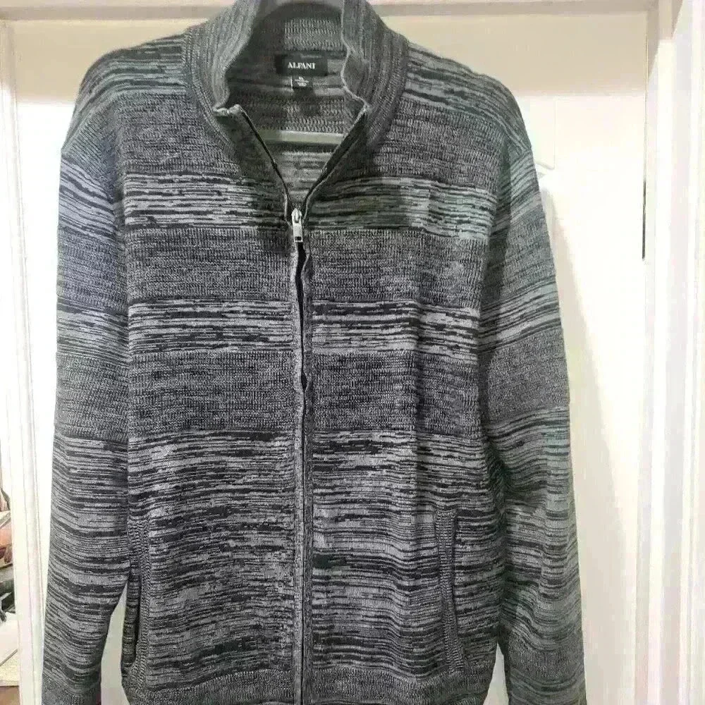 Alfani Men's Full Zip Cardigan Sweater Black and Gray with Pockets Size XL